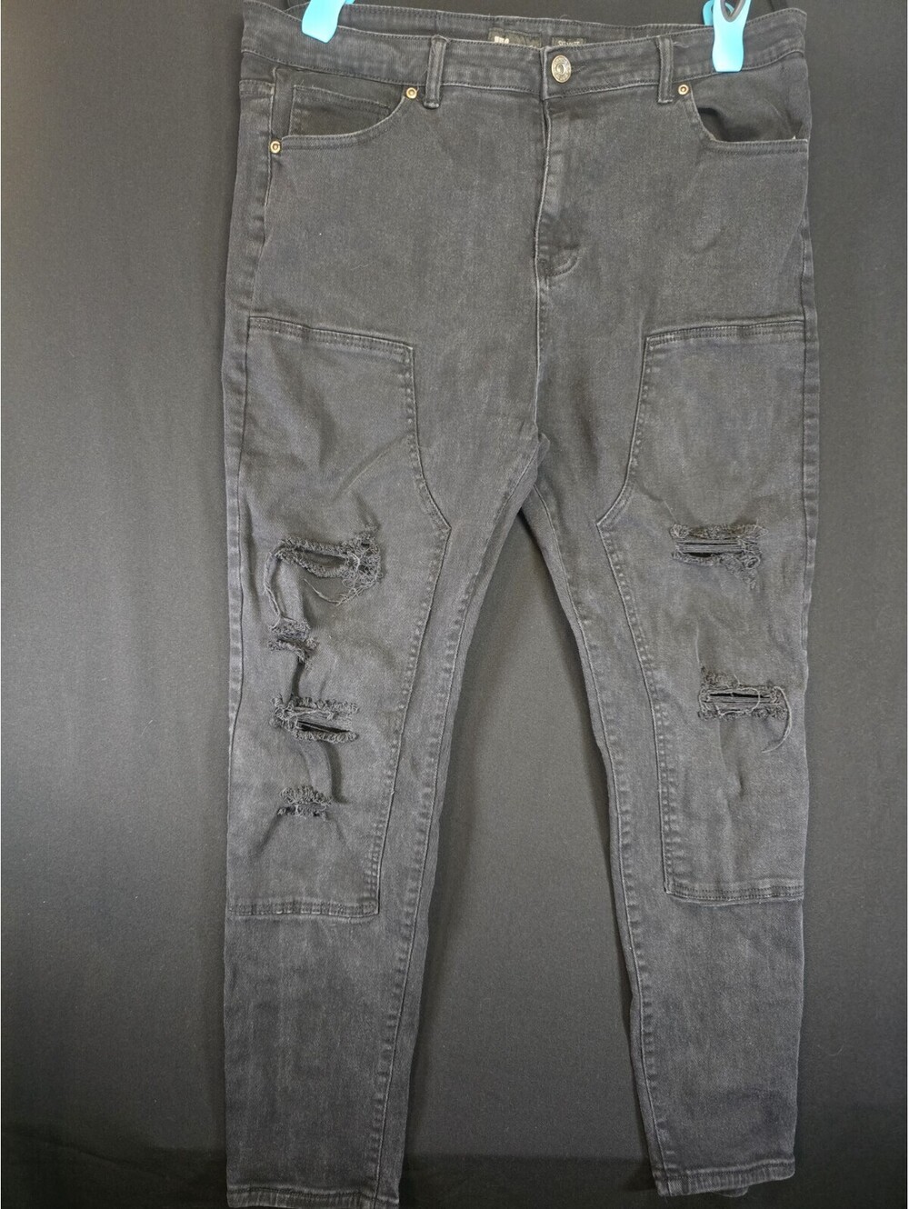 WAIMEA Black Distressed Lycra Stretch Jeans Men's Skinny Fit 40x32